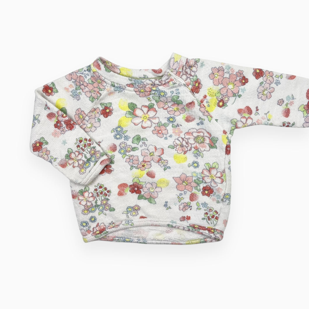 Pull en coton à imprimé floral et fraises 6-9M