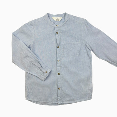 Chemise à col mao à fines rayures bleues 8-9Y