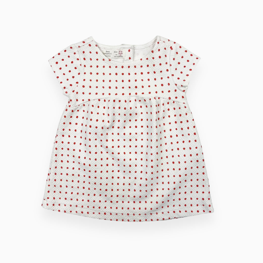 Robe en poly et coton blanche à pois rouges 9-12M