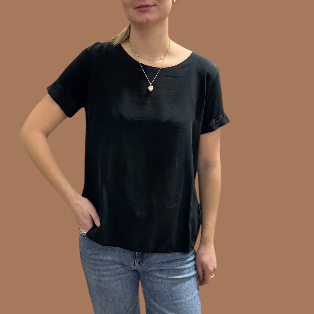 T-shirt noir en soie et coton pour femmes M