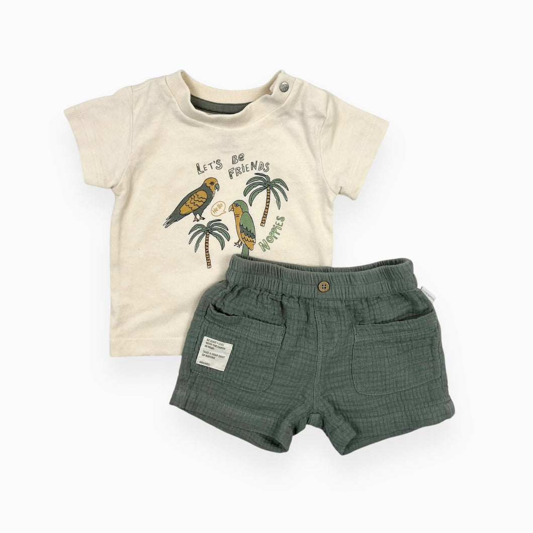 Ensemble t-shirt en coton et short en mousseline de coton 2-4M