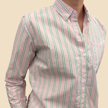Chemise rose à rayures vertes en coton pour femmes OS