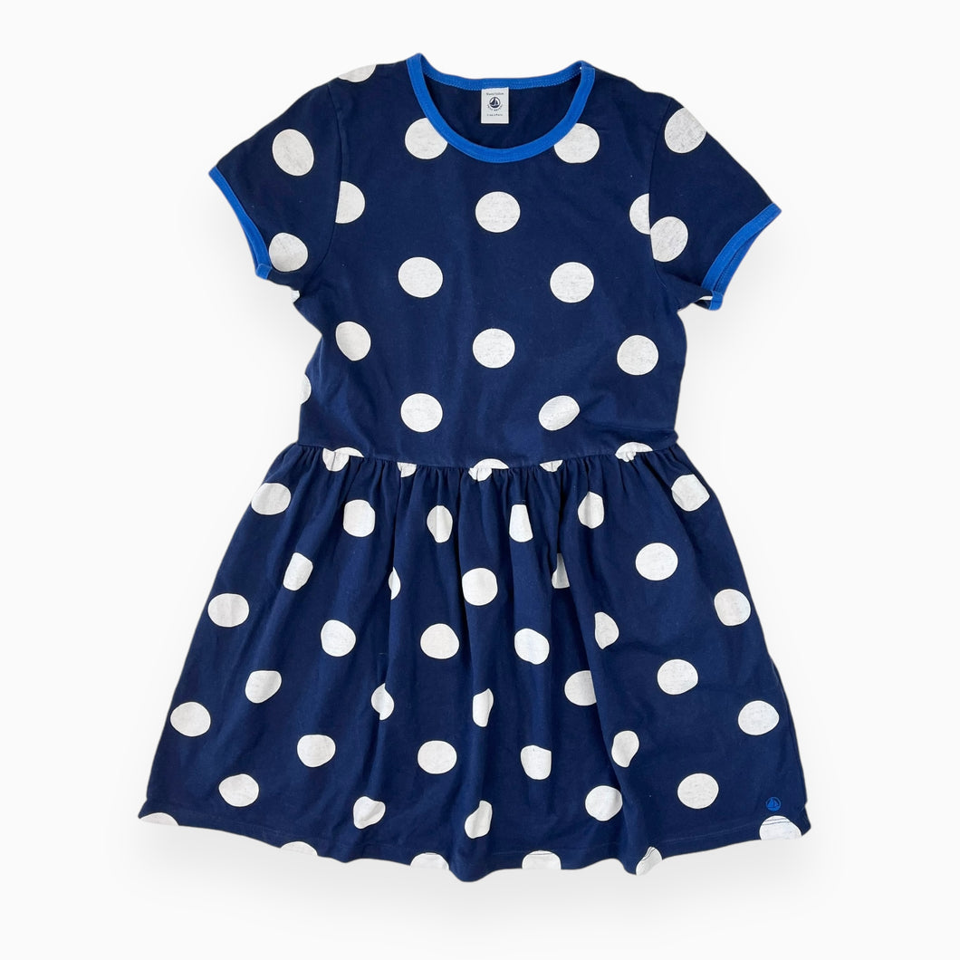 Robe bleu capitaine en coton à larges pois blancs 10Y