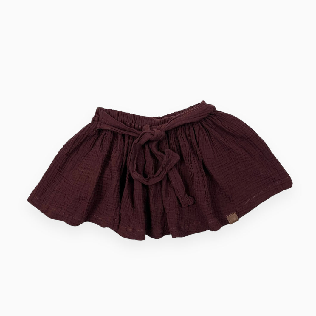 Jupe aubergine en mousseline de coton avec ceinture 2-3Y