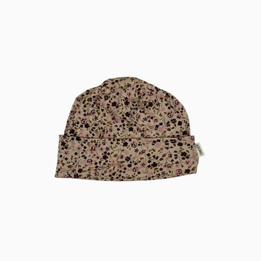 Tuque beige fleuri en fin tricot de laine 54CM fit 7-12Y