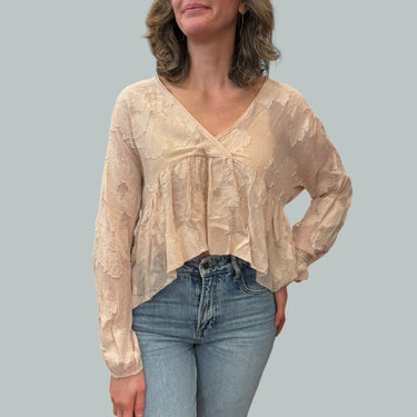 Blouse rose poudré en chiffon 'dévoré floral' pour femmes M