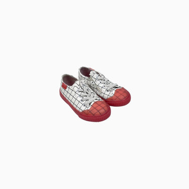 Sneakers blanc carreauté noir à élastique et semelles roses 23EU