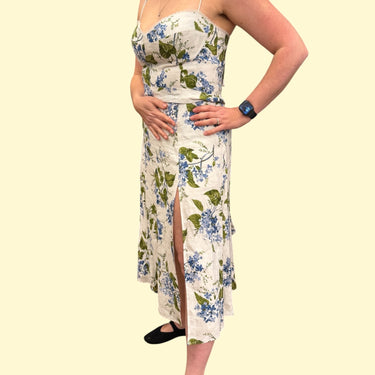 Robe maxi blanche 'Tagliatelle' fleurie en lin pour femmes 10US