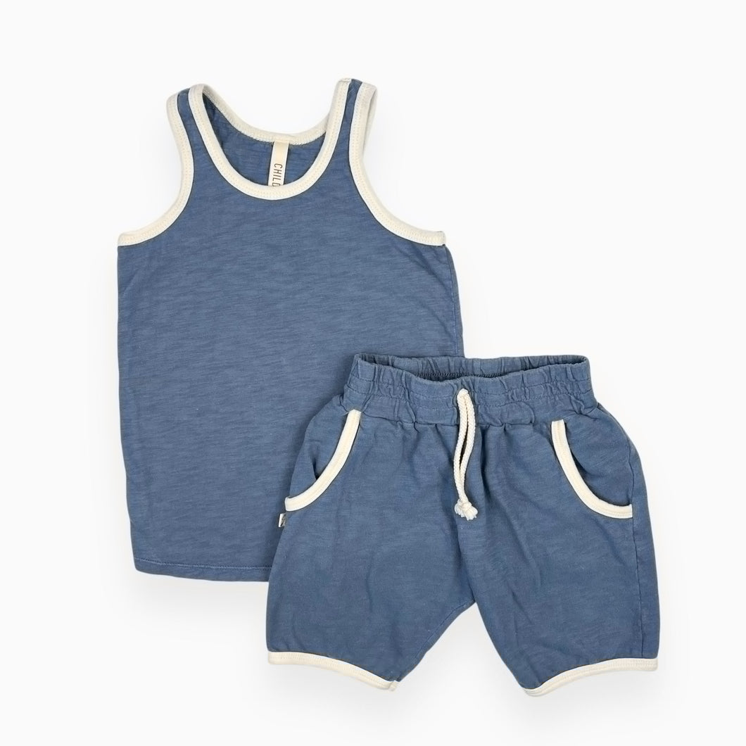 Cami et short bleu capitaine en coton fait aux É-U 8-9Y