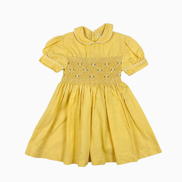 Robe à col claudine jaune avec smock vintage 2Y