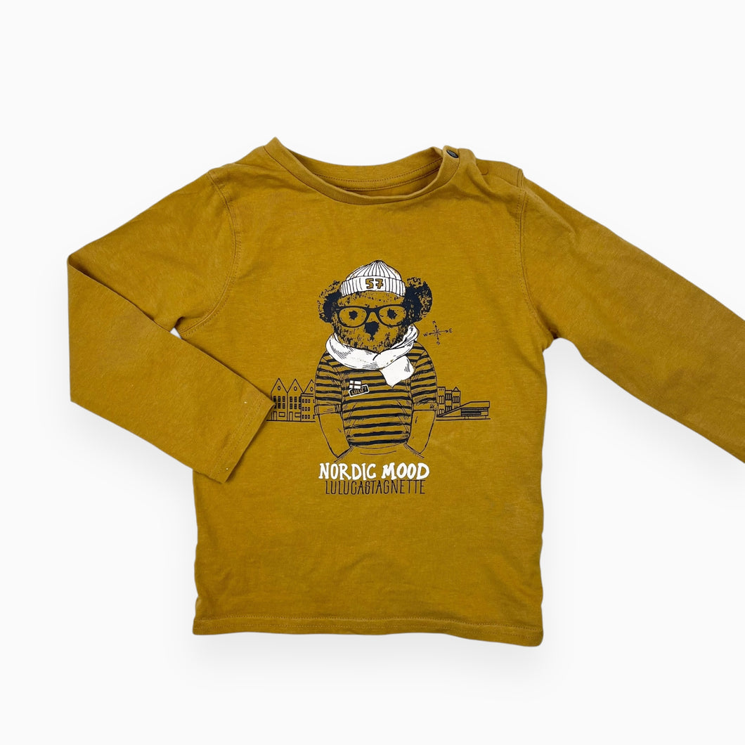 Chandail ochre en coton à imprimé ourson 'Nordic Mood' 4Y