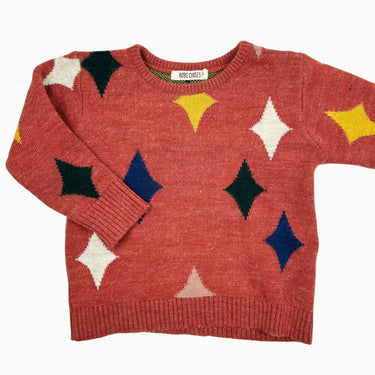 Pull rouille 'étoiles' en tricot de laine et poly 2-3Y