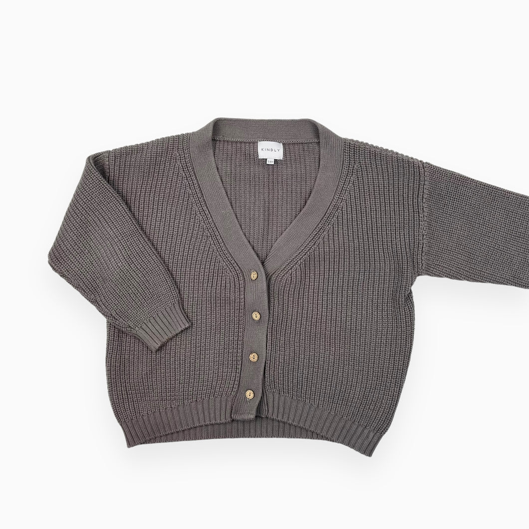 Cardigan stye oversized gris charcoal en tricot de coton 5-6Y