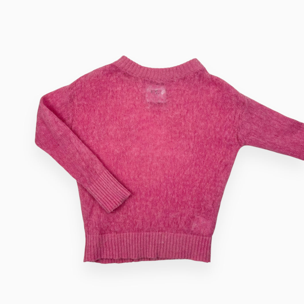 Pull rose en fin tricot de laine, nylon et mohair 6Y