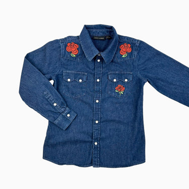 Chemise en coton chambray avec fleurs brodées 7-9Y