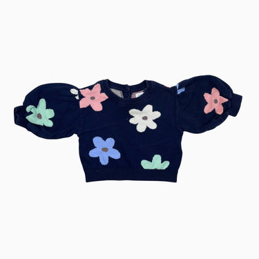Pull marine manches ballons fleuri 3-6M