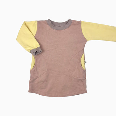 Robe colorblock rose-jaune en coton french terry 6-12M