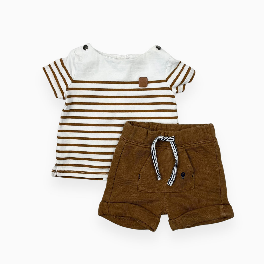 Ensemble t-shirt à rayures caramels et short en coton 3M