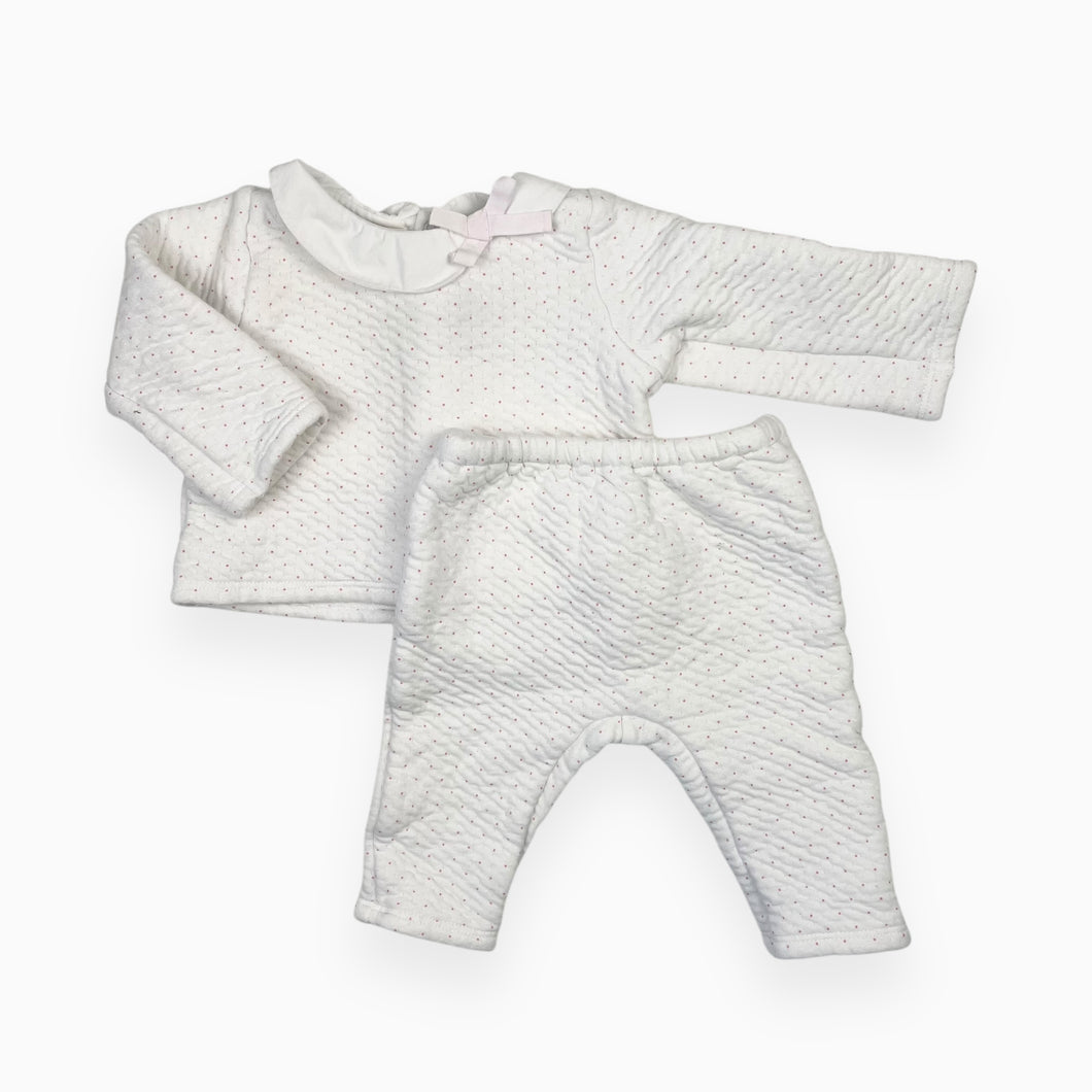 Ensemble en coton matelassé à petits pois roses 6M