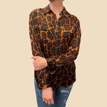 Chemise léopard en soie pour femmes S