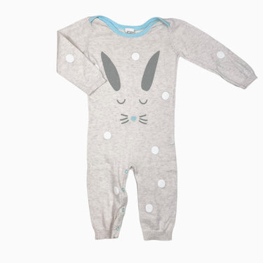 Combi vanille 'lapin' en fin tricot de coton 12M