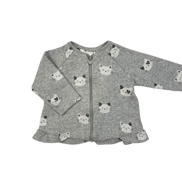 Veste grise chaton en tricot de coton et poly 2-4M
