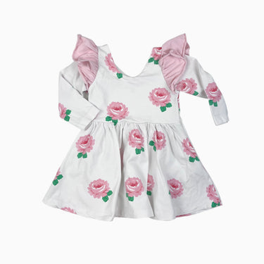Robe blanche 'roses' en coton et spandex 12-18M