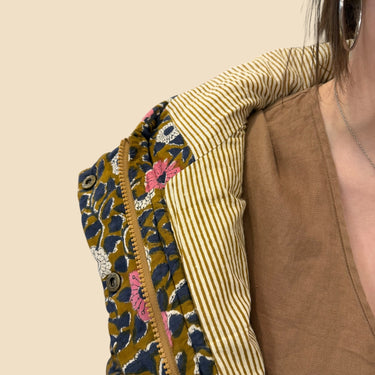 Manteau ocre fleuri en coton pour femmes S