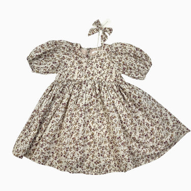 Robe avec barette noeud vanille 'fleur de figuier' 6Y
