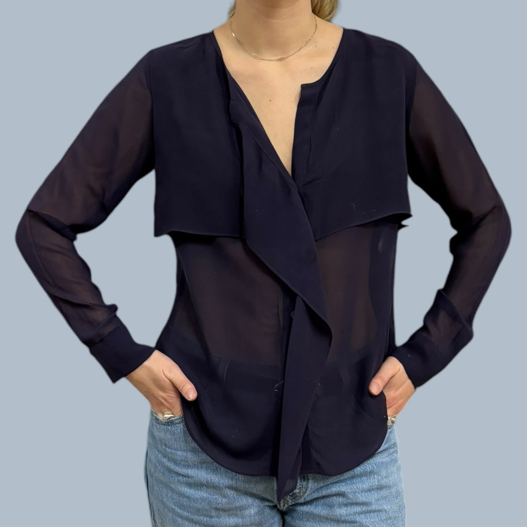 Blouse aubergine en chiffon 100% soie pour femmes S