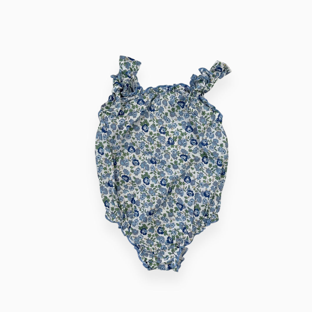 Barboteuse en coton liberty bleu 6M