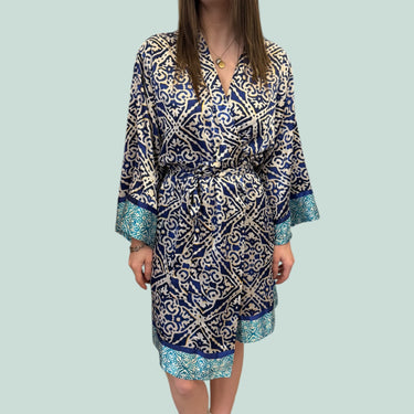 Kimono à motifs bleus en poly pour femmes M