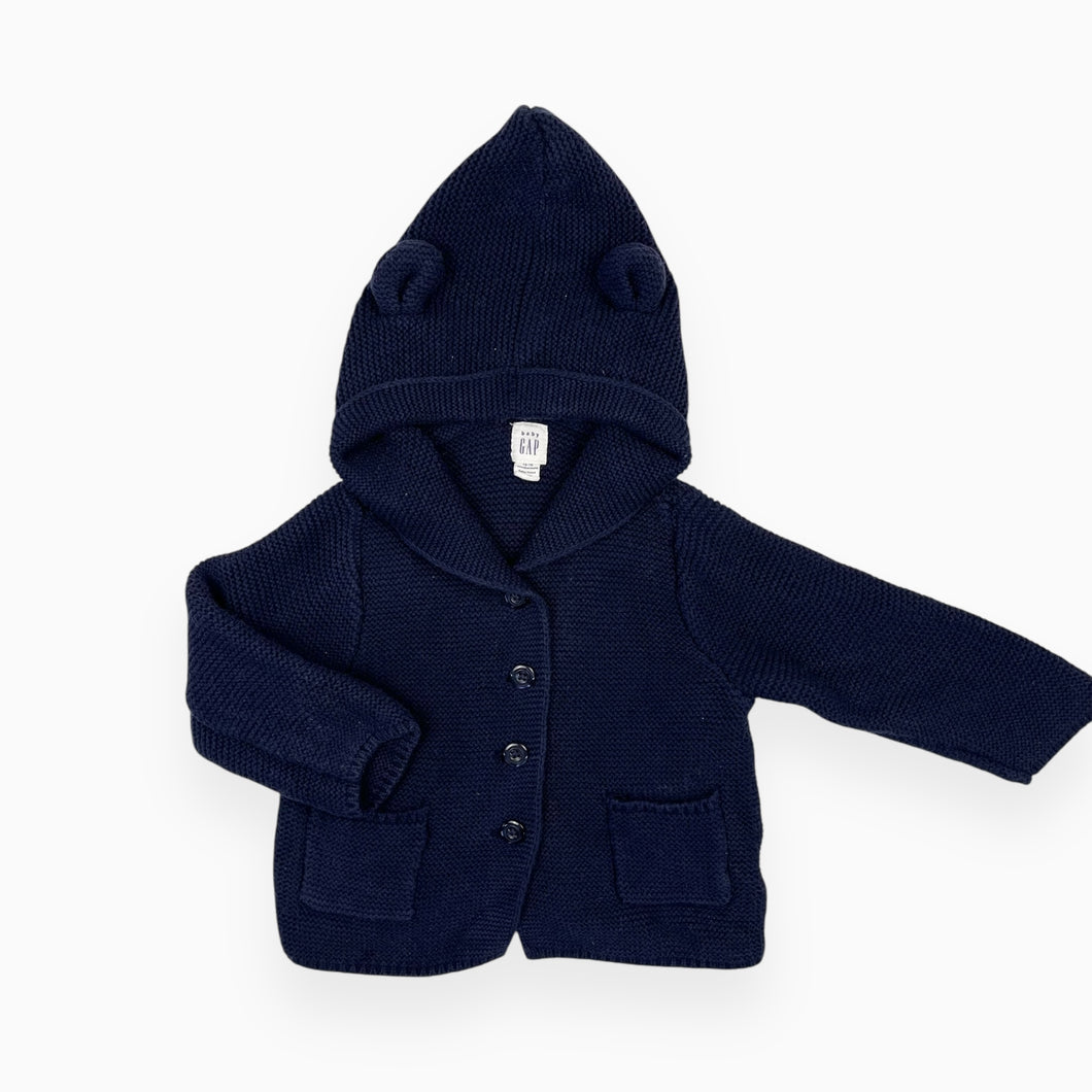 Veste marine à capuchon en tricot de coton 12-18M