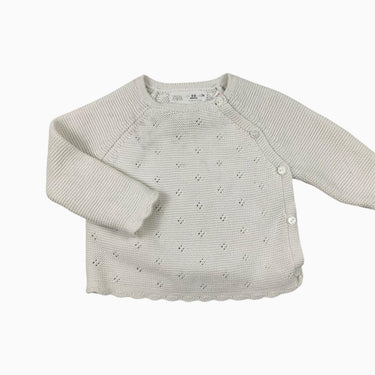 Pull blanc en tricot à pointelle 6-9M