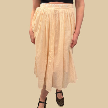 Jupe maxi rose pêche en coton et soie pour femmes T1 S