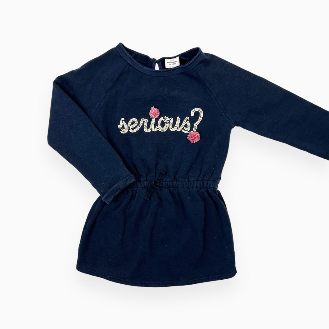 Robe bleu marine en coton ouaté 'Serious?' 6Y (fait court)