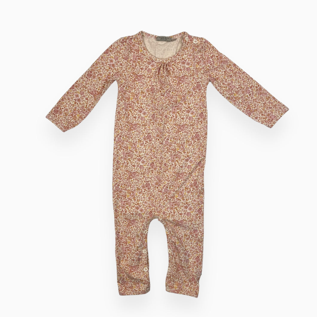 Combi vanille en coton bio à imprimé floral rose, miel et rouille 9M