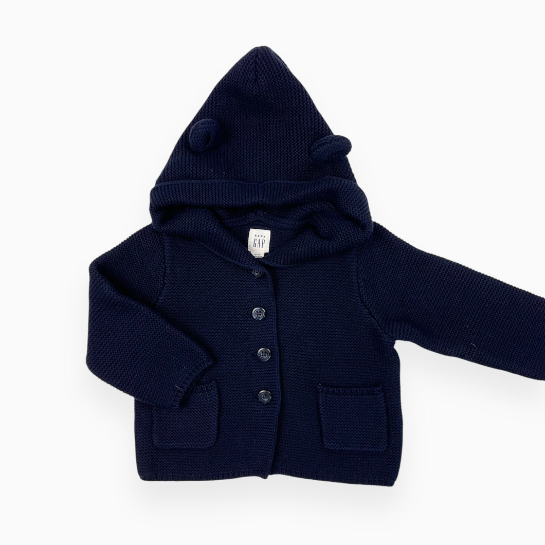 Veste à capuchon bleu marine en tricot de coton 12-18M