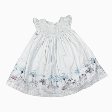Robe blanche 'lapins en vacances' avec broderie anglaise 12-18M