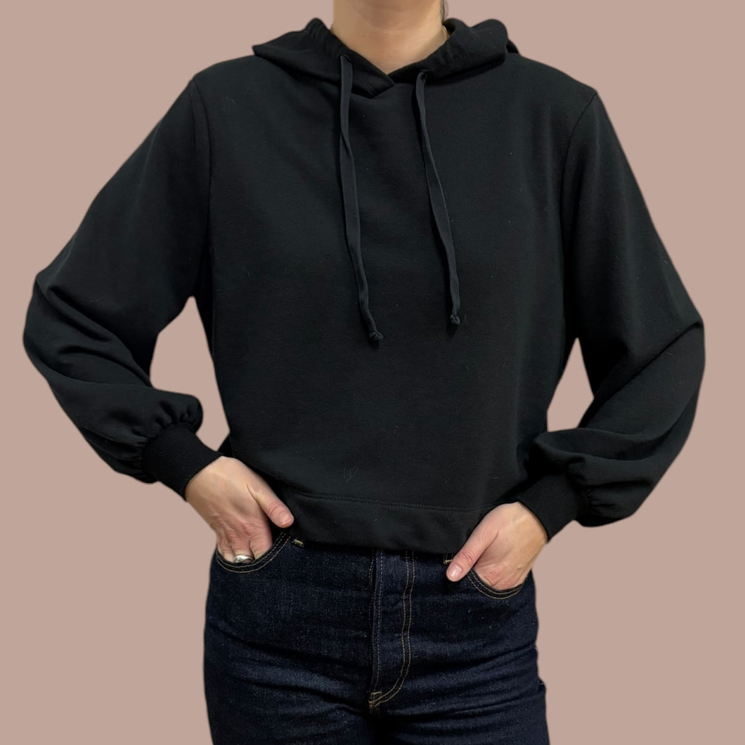 Pull noir à capuchon et cropped en poly,viscose et coton pour femmes S