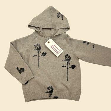 Tricot hoodie beige roses 7Y
