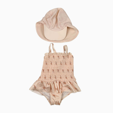 Maillot avec chapeau de baignade rose fleuri 6-12M
