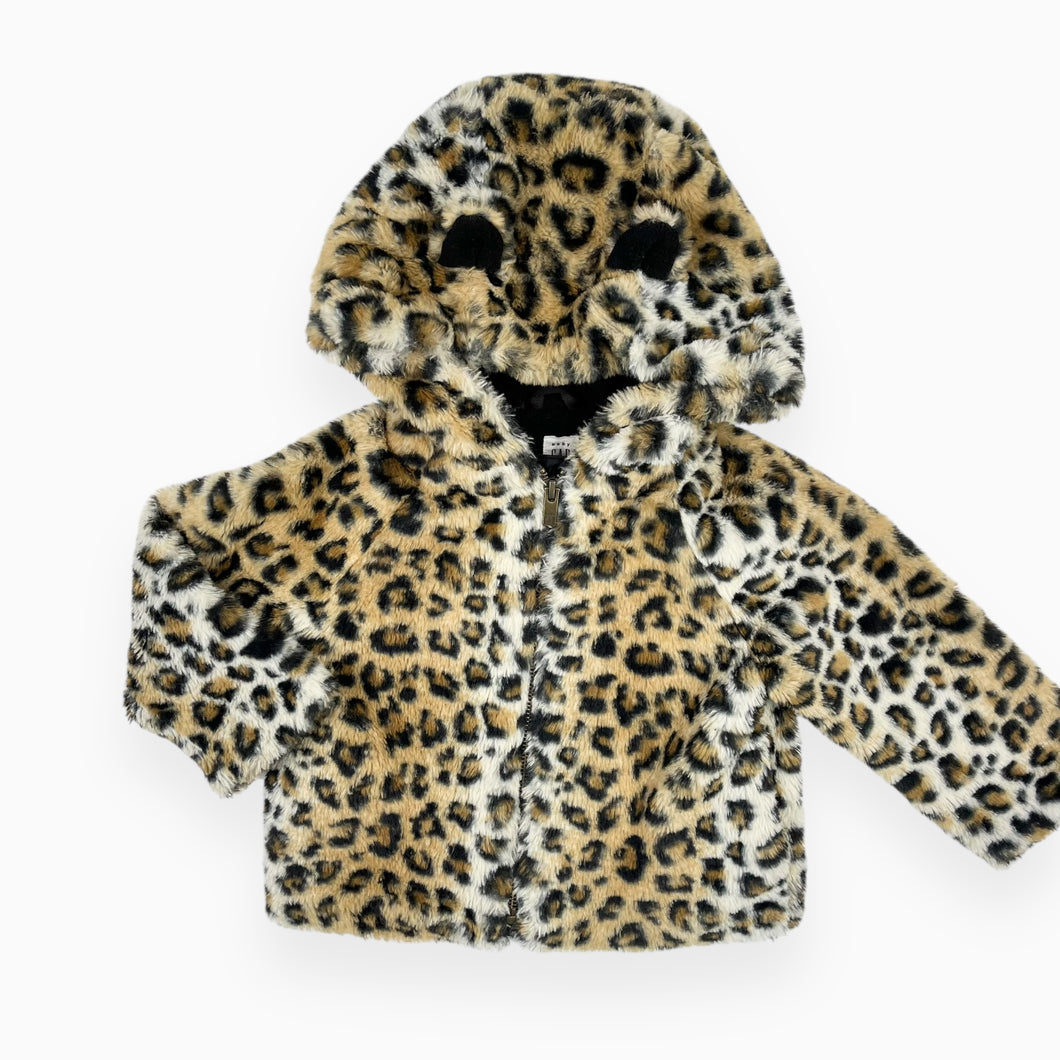 Manteau à capuchon en peluche à motif léopard doublé en polar 18-24M