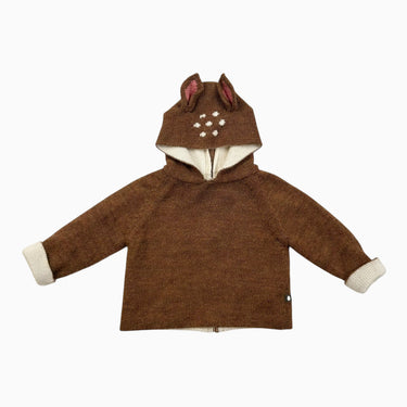 Pull à capuchon marron 'faon' en tricot d'alpaga 6-12M