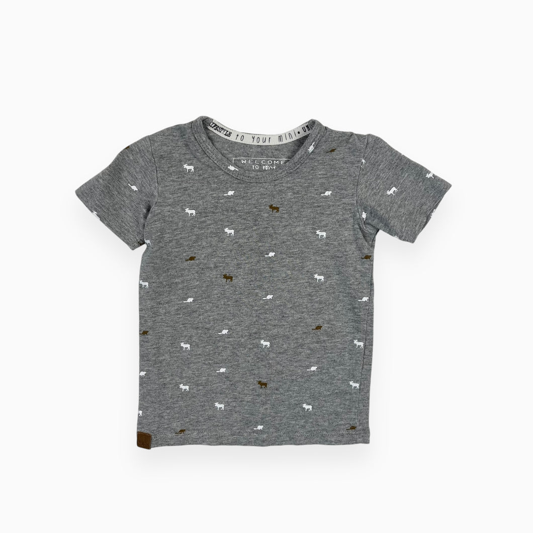 T-shirt gris chiné en coton à motif orignaux 6-12M