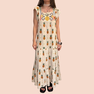 Robe maxi blanche 'ananas' en coton pour femmes M