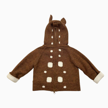 Pull à capuchon marron 'faon' en tricot d'alpaga 6-12M