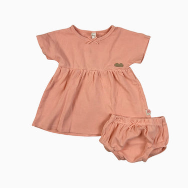 Robe avec bloomer rose corail pointelle 6-9M