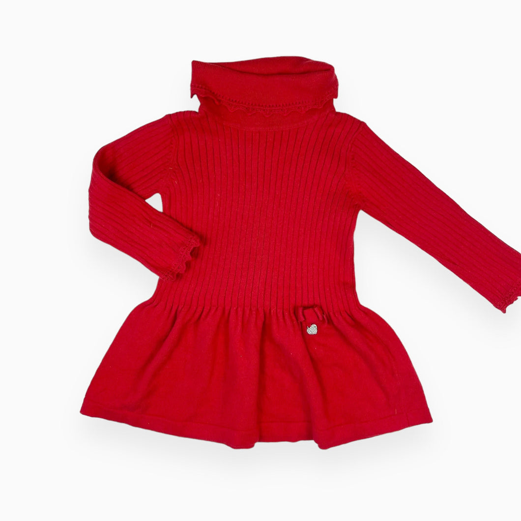 Robe rouge à col roulé en tricot de coton, polyamide et angora 18M