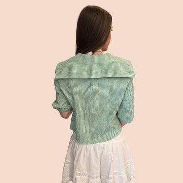 Blouse à col vichy vert avec nouettes en viscose mélangée pour femmes M